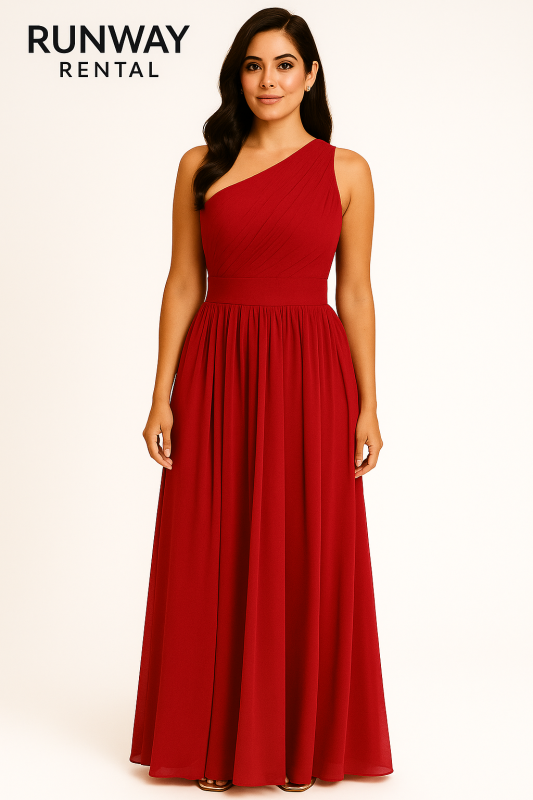 Vestido Corinto hombro afuera con pliegues