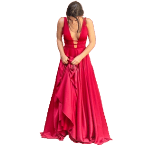 Vestido Hebeos colorFucsia (rosado) escote en espada y pecho tipo A talla 6 (S)