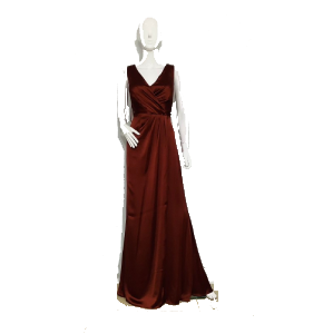 Vestido color ocre, abierto en la pierna, cuello en V, Marca Revelry