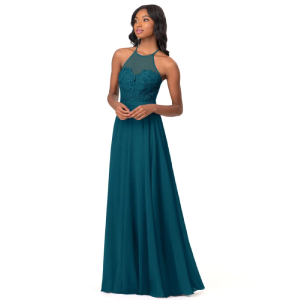 Vestido Azazie acampanado con encaje tipo halter