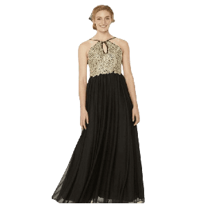 Vestido My Michelle color negro con encaje dorado de tul