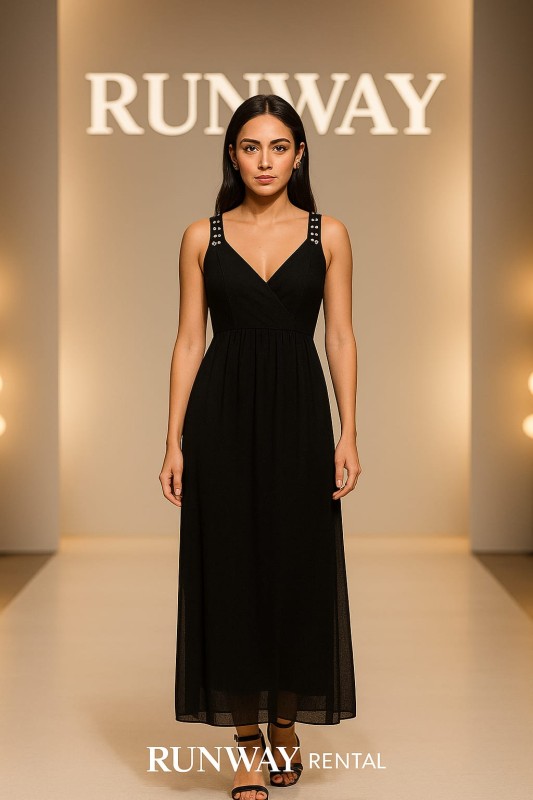 Vestido Avenue Studio color negro conlentejuelas en los tirantes tipo A