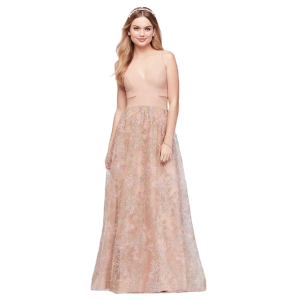 Jersey Ball Gown with Embroidered Mesh Skirt