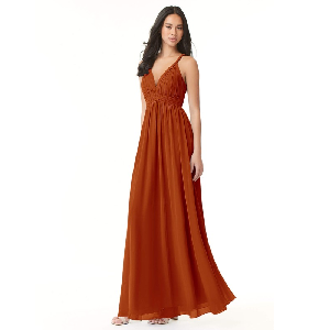 Vestido Azazie color terracota  (pimentón) de tirantes trenzados, detalle especial cruzado en la espalda