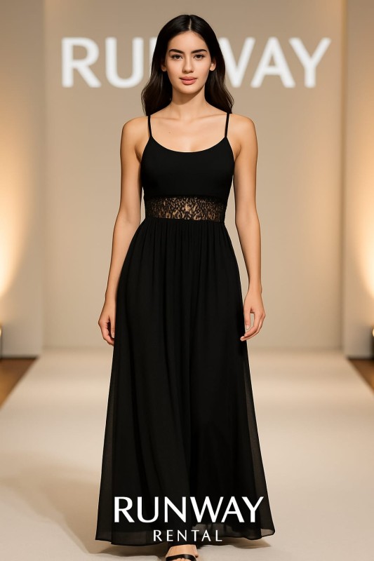 Vestido Citi Triangles color negro, tul en la cintura de tirantes
