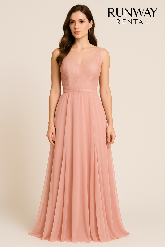 Delicado vestido rosado con encaje en el pecho de tipo A