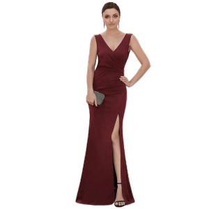 Vestido Woosea color corinto tipo sirena con pliegues en la cintura y abertura en la pierna talla 8 (S)