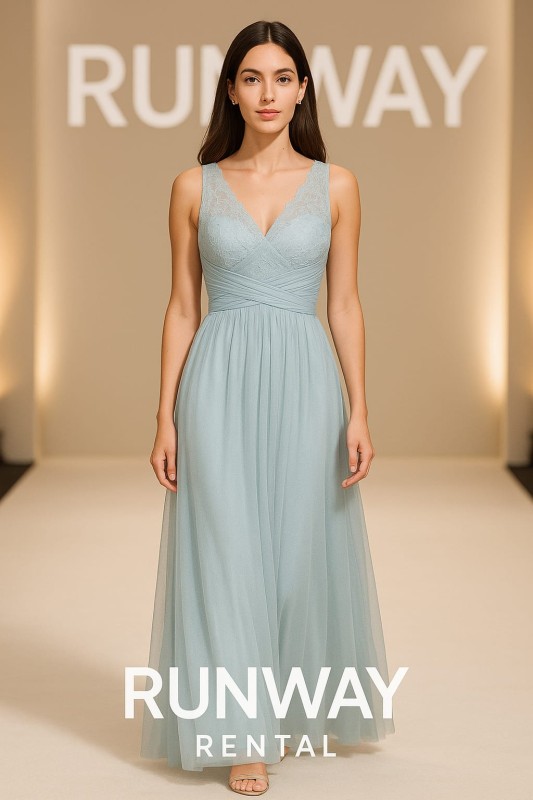 Vestido Azazie color azul celeste talla de encaje y tul